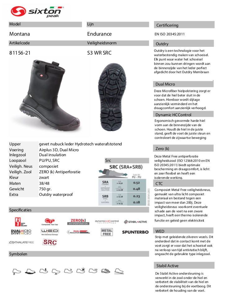 Sixton Montana HDry S3 Werklaars Airplus Zwart 81156-21 - Afbeelding 4