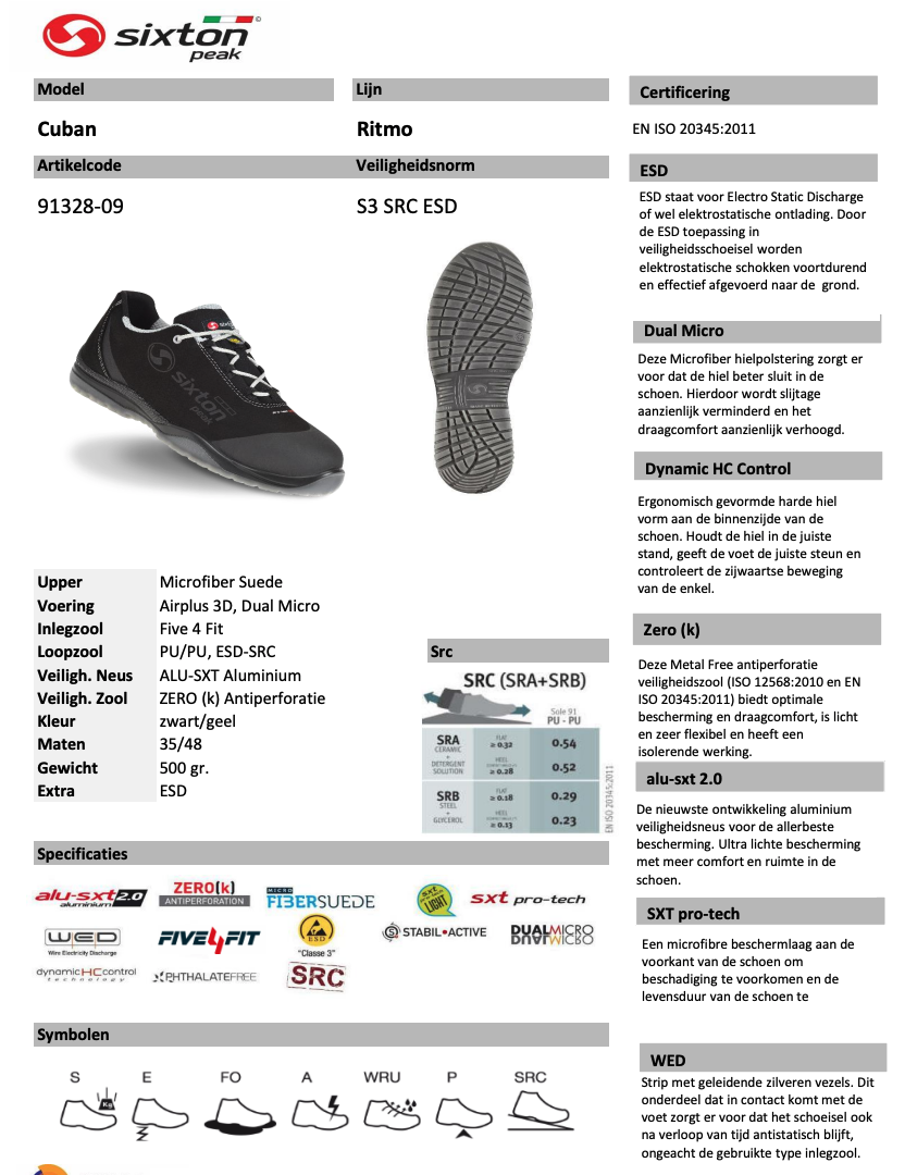 Sixton Cuban S3 Werkschoen Laag Zwart 91328-09 - Afbeelding 3